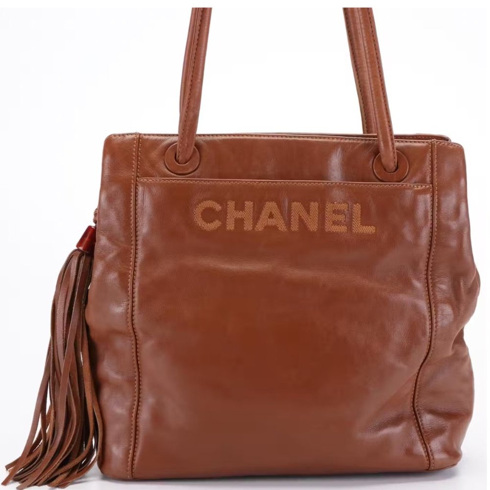 Rare Vintage CHANEL Vintage Stitched CC Tassel Shoulder Bag Excellent Condition